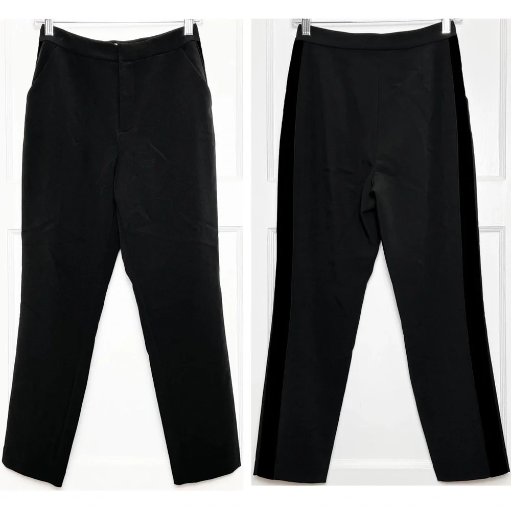 NWT L’AGENCE High Rise Velvet Tuxedo Stripe Ankle Crop Straight Leg‎ Trousers 2